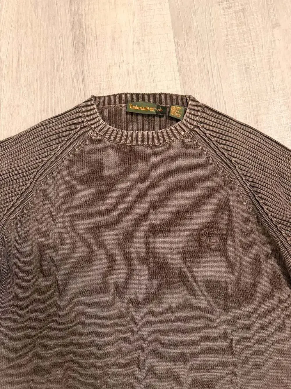 Timberland Vintage 100% Cotton Ribbed Crewneck Sweater Brown